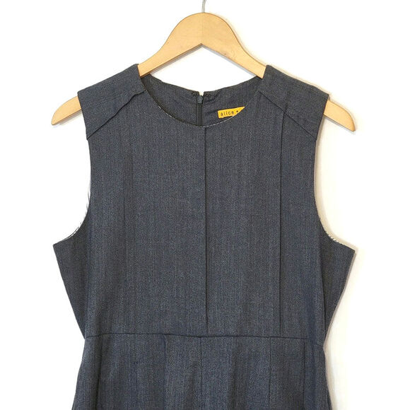 Alice + Olivia Dress Scoop Neck Sleeveless Pleated Wool Midi Classic Gray Size M - Picture 3 of 16